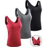 NELEUS Womens Workout Compression Tank Top with Built in Bra V Neck Sleeveless Shirts 3 Pack,Black+Gray+Red,US Size XL
